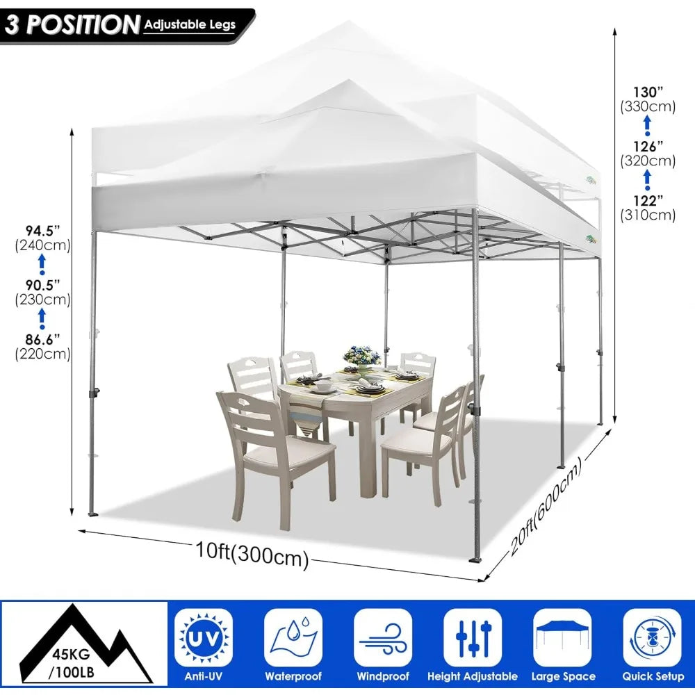 10x20 Heavy Duty Pop up Canopy Tent with 6 sidewalls Easy Up Commercial Outdoor Wedding Party Tents for Parties All Season Wind