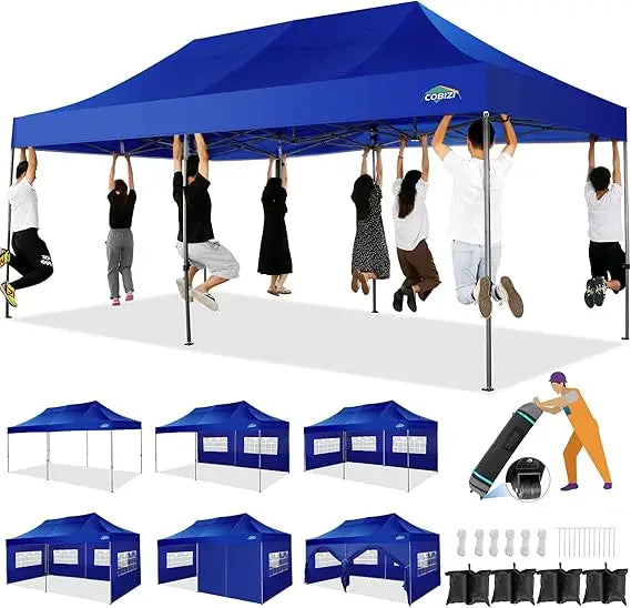 10x20 Heavy Duty Pop up Canopy Tent with 6 sidewalls Easy Up Commercial Outdoor Wedding Party Tents for Parties All Season Wind
