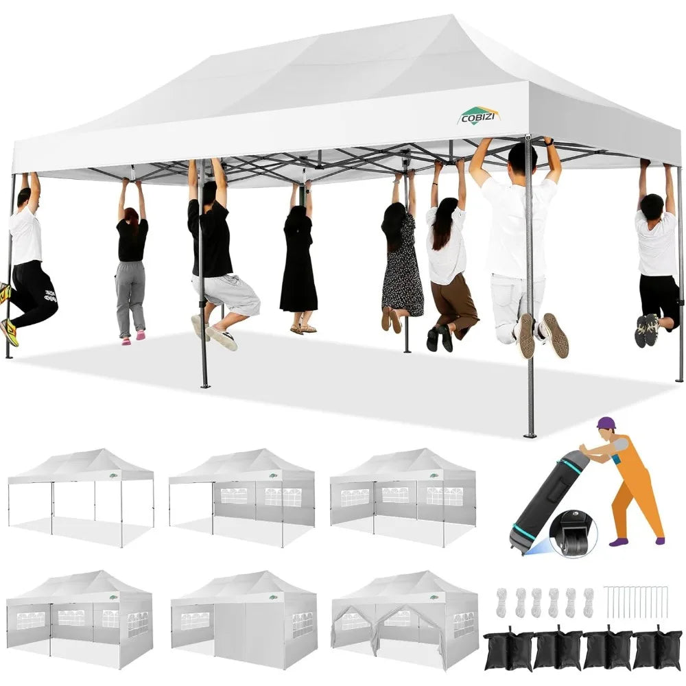 10x20 Heavy Duty Pop up Canopy Tent with 6 sidewalls Easy Up Commercial Outdoor Wedding Party Tents for Parties All Season Wind