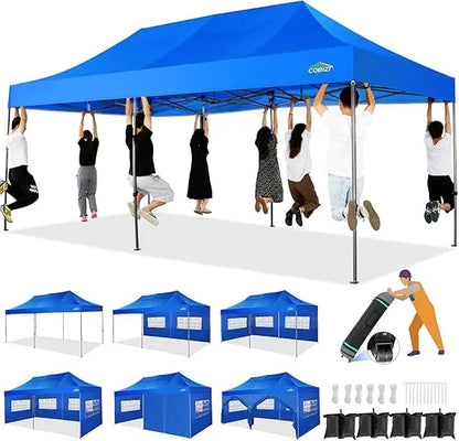 10x20 Heavy Duty Pop up Canopy Tent with 6 sidewalls Easy Up Commercial Outdoor Wedding Party Tents for Parties All Season Wind