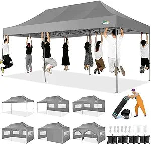 10x20 Heavy Duty Pop up Canopy Tent with 6 sidewalls Easy Up Commercial Outdoor Wedding Party Tents for Parties All Season Wind