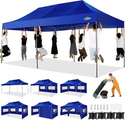 10x20 Heavy Duty Pop up Canopy Tent with 6 sidewalls Easy Up Commercial Outdoor Wedding Party Tents for Parties All Season Wind