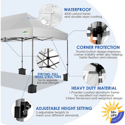 10x20 Heavy Duty Pop up Canopy Tent with 6 sidewalls Easy Up Commercial Outdoor Wedding Party Tents for Parties All Season Wind